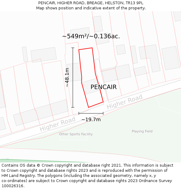 PENCAIR, HIGHER ROAD, BREAGE, HELSTON, TR13 9PL: Plot and title map