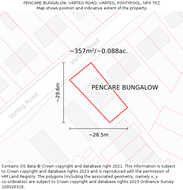PENCARE BUNGALOW, VARTEG ROAD, VARTEG, PONTYPOOL, NP4 7PZ: Plot and title map