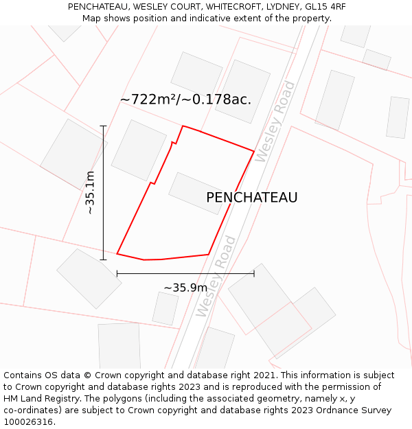 PENCHATEAU, WESLEY COURT, WHITECROFT, LYDNEY, GL15 4RF: Plot and title map