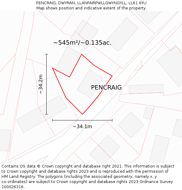 PENCRAIG, DWYRAN, LLANFAIRPWLLGWYNGYLL, LL61 6YU: Plot and title map