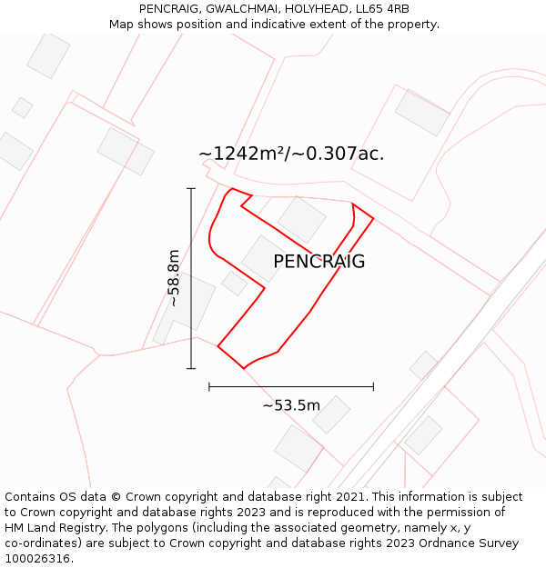 PENCRAIG, GWALCHMAI, HOLYHEAD, LL65 4RB: Plot and title map