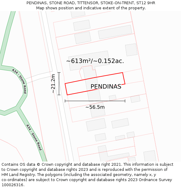 PENDINAS, STONE ROAD, TITTENSOR, STOKE-ON-TRENT, ST12 9HR: Plot and title map