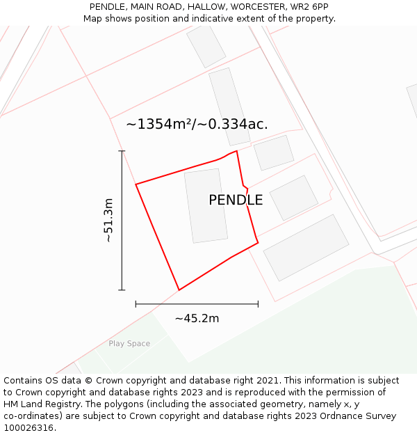 PENDLE, MAIN ROAD, HALLOW, WORCESTER, WR2 6PP: Plot and title map