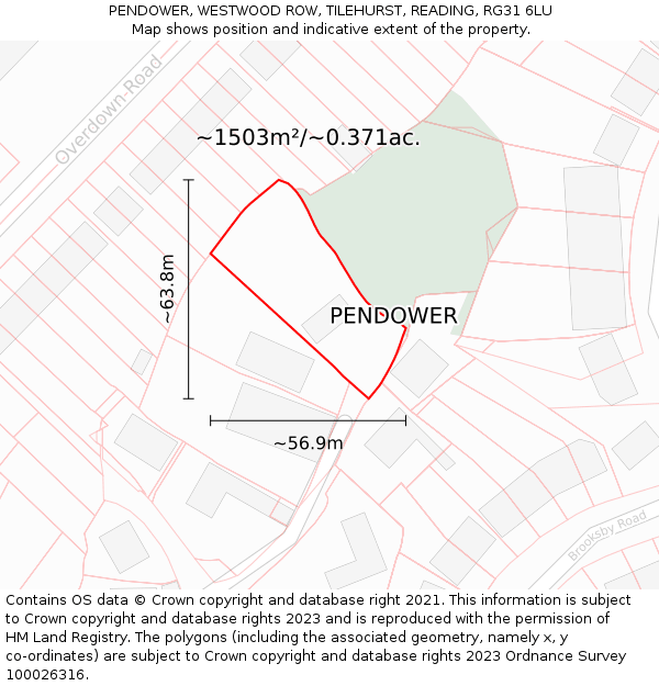 PENDOWER, WESTWOOD ROW, TILEHURST, READING, RG31 6LU: Plot and title map