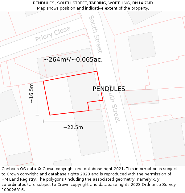 PENDULES, SOUTH STREET, TARRING, WORTHING, BN14 7ND: Plot and title map