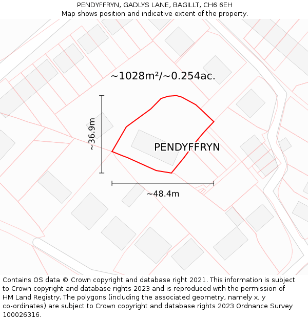 PENDYFFRYN, GADLYS LANE, BAGILLT, CH6 6EH: Plot and title map