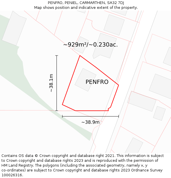 PENFRO, PENIEL, CARMARTHEN, SA32 7DJ: Plot and title map