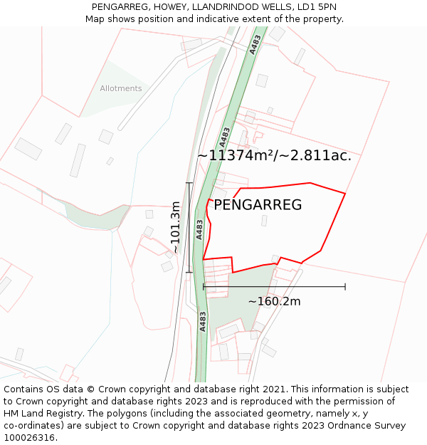 PENGARREG, HOWEY, LLANDRINDOD WELLS, LD1 5PN: Plot and title map