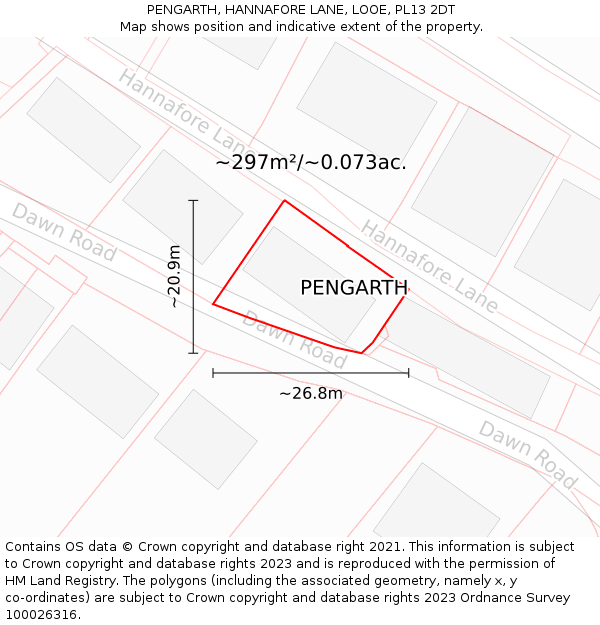 PENGARTH, HANNAFORE LANE, LOOE, PL13 2DT: Plot and title map