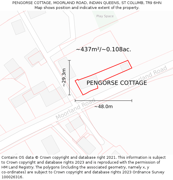 PENGORSE COTTAGE, MOORLAND ROAD, INDIAN QUEENS, ST COLUMB, TR9 6HN: Plot and title map