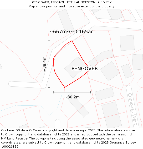 PENGOVER, TREGADILLETT, LAUNCESTON, PL15 7EX: Plot and title map