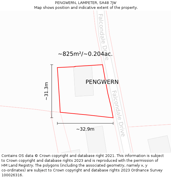 PENGWERN, LAMPETER, SA48 7JW: Plot and title map