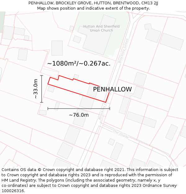 PENHALLOW, BROCKLEY GROVE, HUTTON, BRENTWOOD, CM13 2JJ: Plot and title map