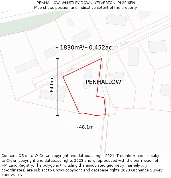 PENHALLOW, WHISTLEY DOWN, YELVERTON, PL20 6EN: Plot and title map