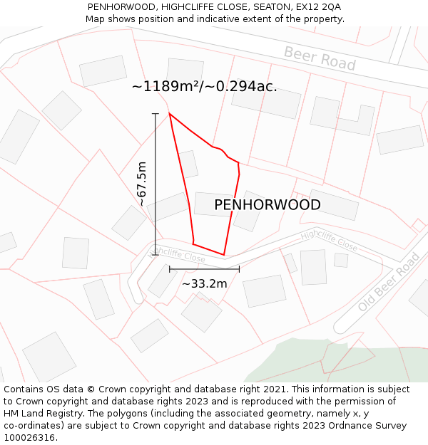 PENHORWOOD, HIGHCLIFFE CLOSE, SEATON, EX12 2QA: Plot and title map