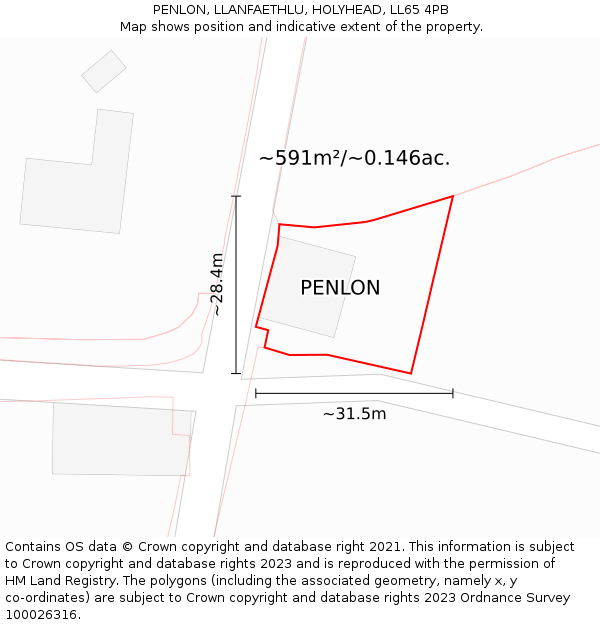 PENLON, LLANFAETHLU, HOLYHEAD, LL65 4PB: Plot and title map