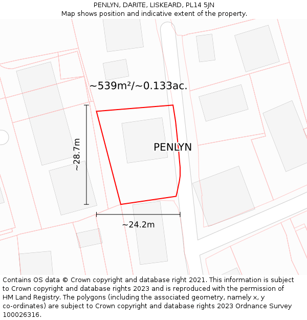 PENLYN, DARITE, LISKEARD, PL14 5JN: Plot and title map