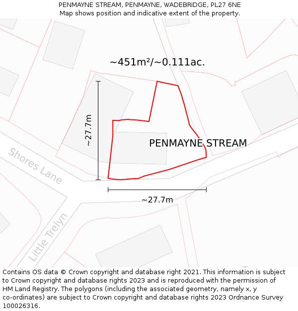 PENMAYNE STREAM, PENMAYNE, WADEBRIDGE, PL27 6NE: Plot and title map