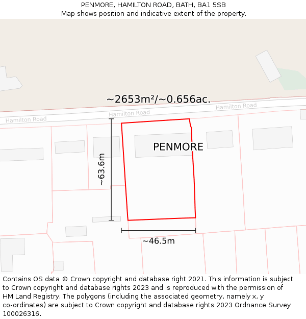 PENMORE, HAMILTON ROAD, BATH, BA1 5SB: Plot and title map