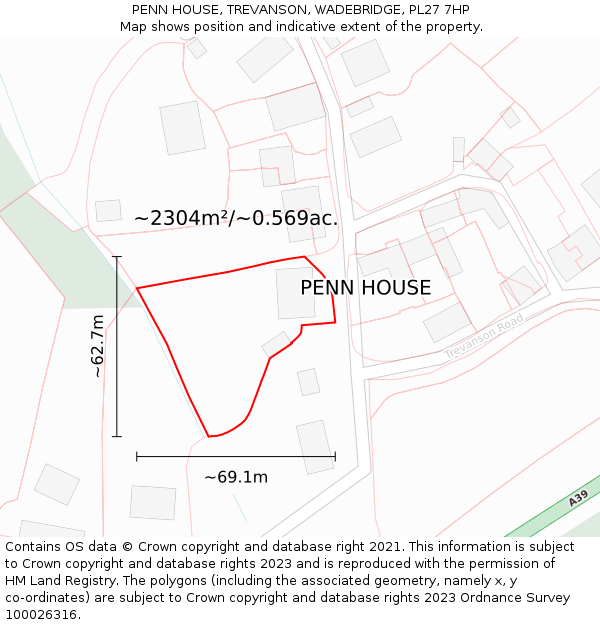 PENN HOUSE, TREVANSON, WADEBRIDGE, PL27 7HP: Plot and title map