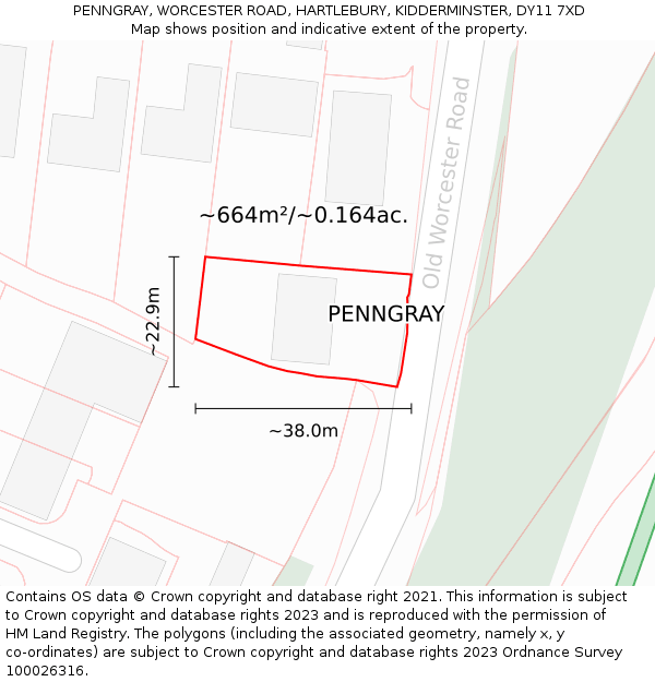 PENNGRAY, WORCESTER ROAD, HARTLEBURY, KIDDERMINSTER, DY11 7XD: Plot and title map