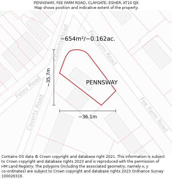PENNSWAY, FEE FARM ROAD, CLAYGATE, ESHER, KT10 0JX: Plot and title map