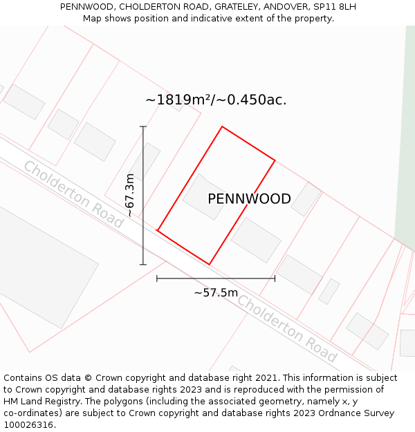 PENNWOOD, CHOLDERTON ROAD, GRATELEY, ANDOVER, SP11 8LH: Plot and title map