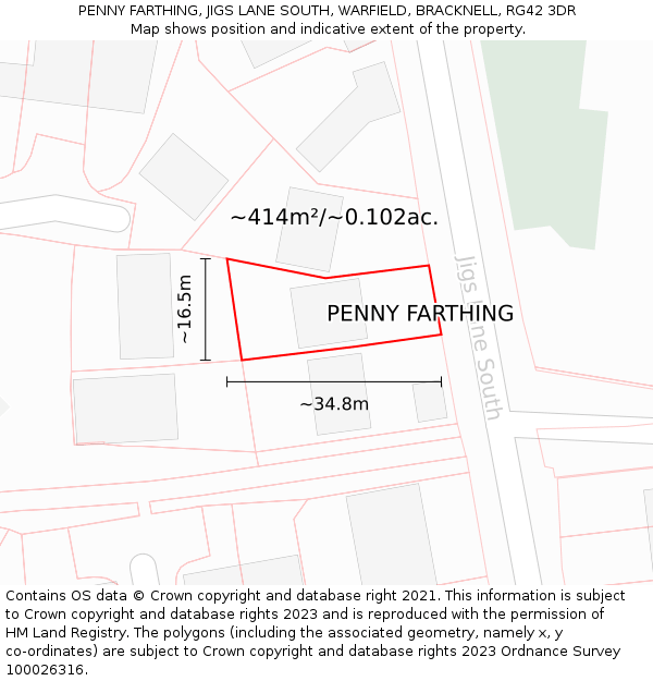 PENNY FARTHING, JIGS LANE SOUTH, WARFIELD, BRACKNELL, RG42 3DR: Plot and title map