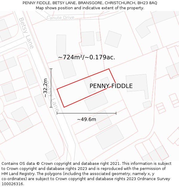 PENNY FIDDLE, BETSY LANE, BRANSGORE, CHRISTCHURCH, BH23 8AQ: Plot and title map