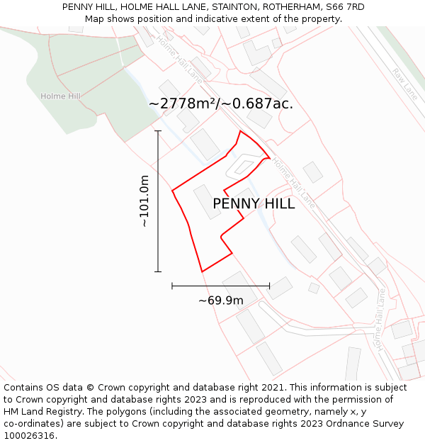 PENNY HILL, HOLME HALL LANE, STAINTON, ROTHERHAM, S66 7RD: Plot and title map