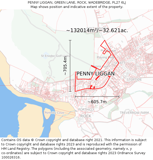 PENNY LIGGAN, GREEN LANE, ROCK, WADEBRIDGE, PL27 6LJ: Plot and title map