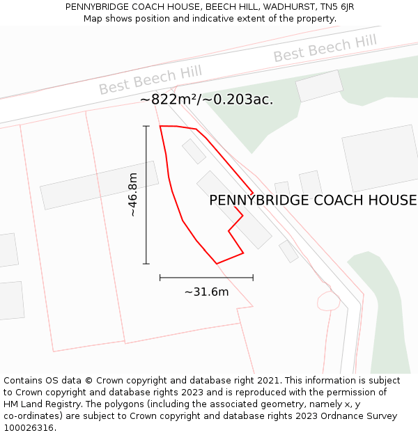PENNYBRIDGE COACH HOUSE, BEECH HILL, WADHURST, TN5 6JR: Plot and title map