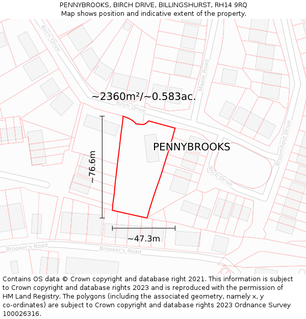 PENNYBROOKS, BIRCH DRIVE, BILLINGSHURST, RH14 9RQ: Plot and title map