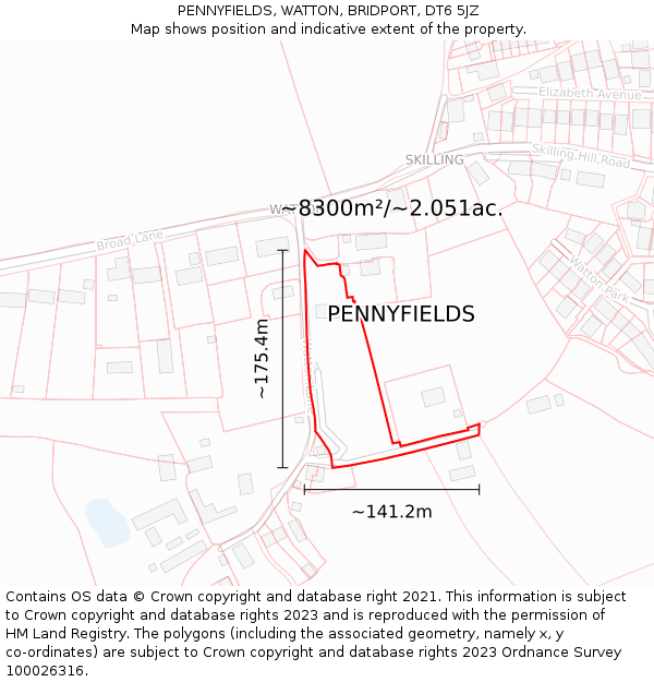 PENNYFIELDS, WATTON, BRIDPORT, DT6 5JZ: Plot and title map