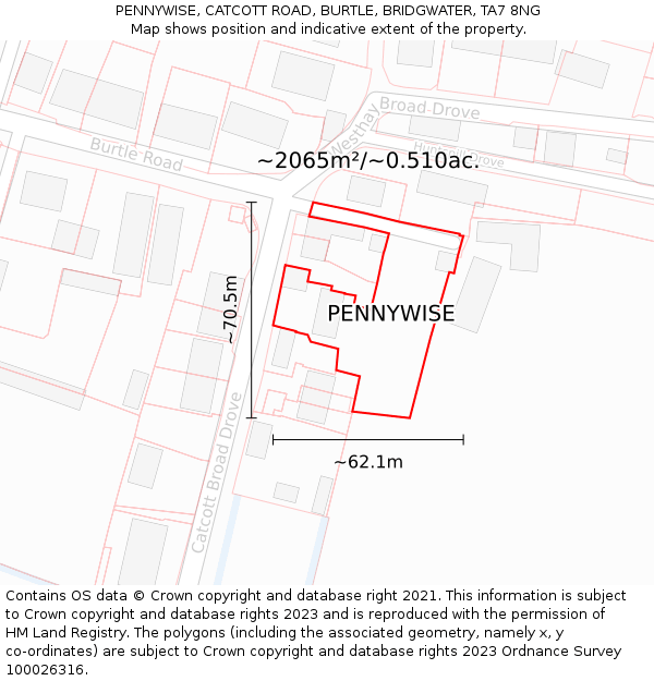 PENNYWISE, CATCOTT ROAD, BURTLE, BRIDGWATER, TA7 8NG: Plot and title map