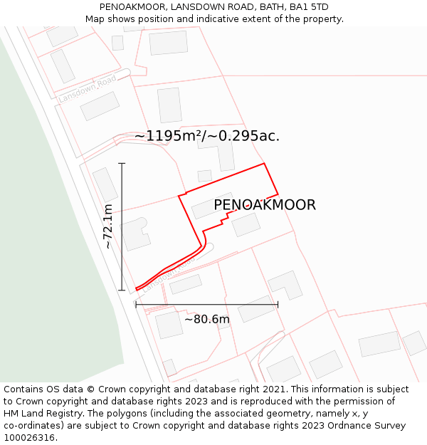 PENOAKMOOR, LANSDOWN ROAD, BATH, BA1 5TD: Plot and title map