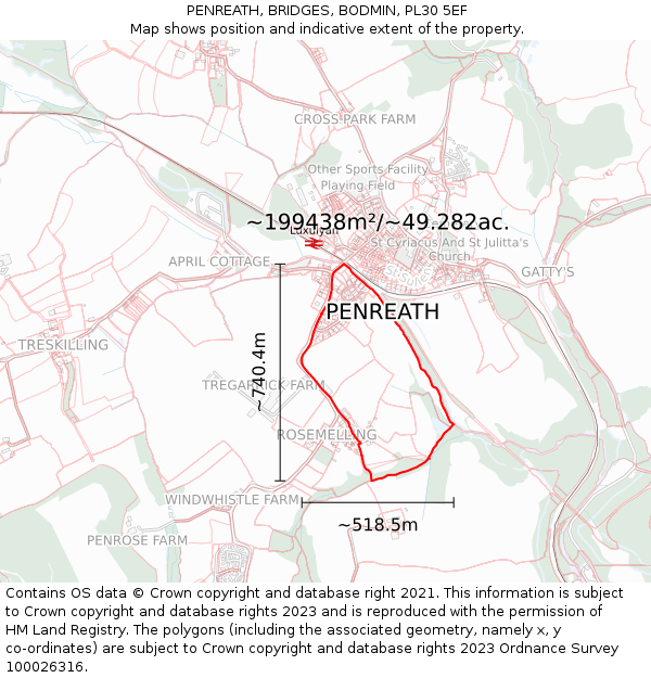 PENREATH, BRIDGES, BODMIN, PL30 5EF: Plot and title map