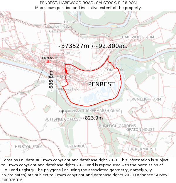 PENREST, HAREWOOD ROAD, CALSTOCK, PL18 9QN: Plot and title map