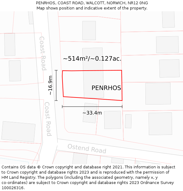 PENRHOS, COAST ROAD, WALCOTT, NORWICH, NR12 0NG: Plot and title map