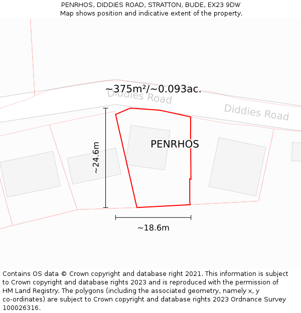PENRHOS, DIDDIES ROAD, STRATTON, BUDE, EX23 9DW: Plot and title map