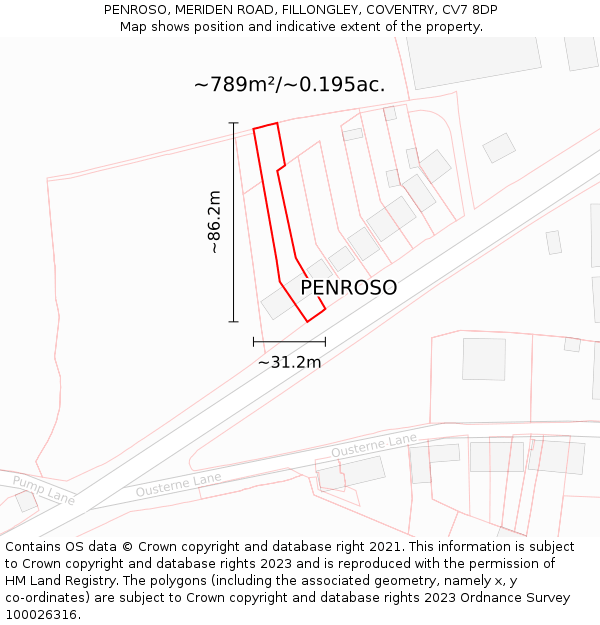 PENROSO, MERIDEN ROAD, FILLONGLEY, COVENTRY, CV7 8DP: Plot and title map