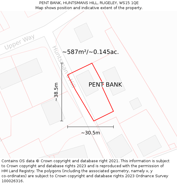 PENT BANK, HUNTSMANS HILL, RUGELEY, WS15 1QE: Plot and title map