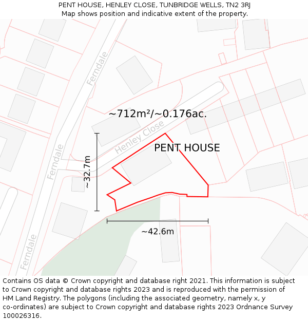 PENT HOUSE, HENLEY CLOSE, TUNBRIDGE WELLS, TN2 3RJ: Plot and title map