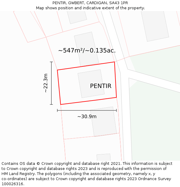 PENTIR, GWBERT, CARDIGAN, SA43 1PR: Plot and title map