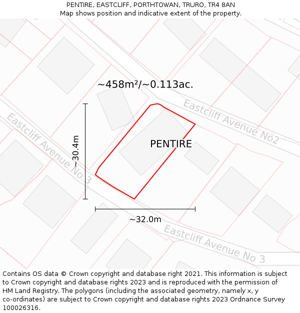 PENTIRE, EASTCLIFF, PORTHTOWAN, TRURO, TR4 8AN: Plot and title map