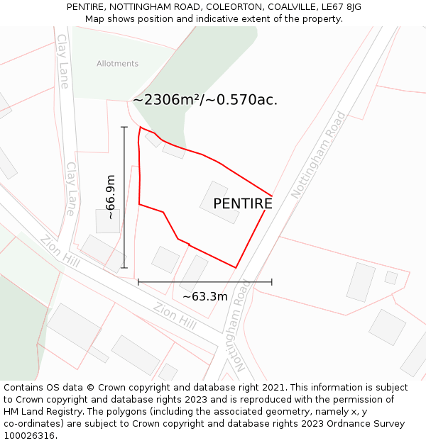 PENTIRE, NOTTINGHAM ROAD, COLEORTON, COALVILLE, LE67 8JG: Plot and title map