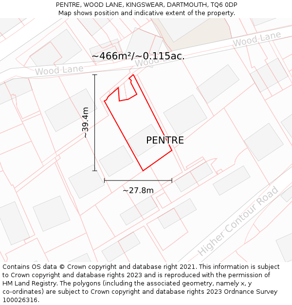 PENTRE, WOOD LANE, KINGSWEAR, DARTMOUTH, TQ6 0DP: Plot and title map