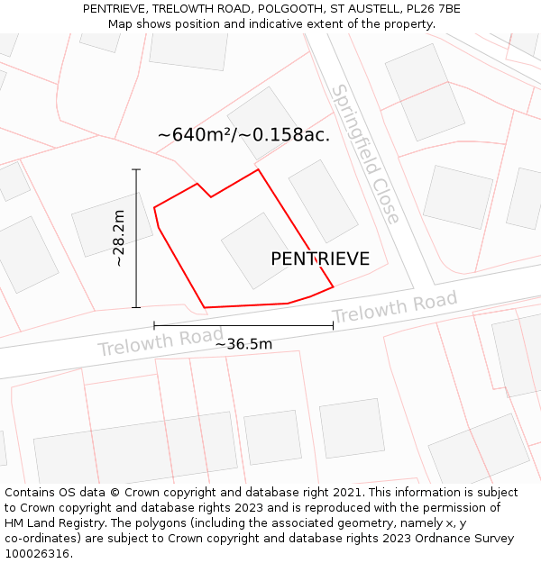 PENTRIEVE, TRELOWTH ROAD, POLGOOTH, ST AUSTELL, PL26 7BE: Plot and title map