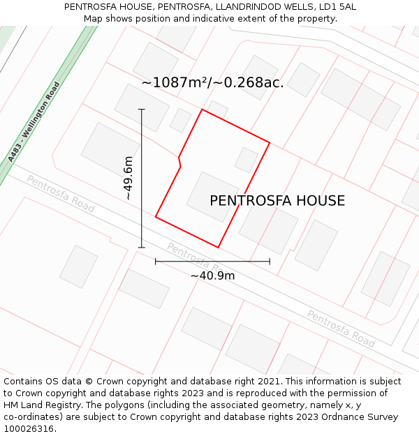 PENTROSFA HOUSE, PENTROSFA, LLANDRINDOD WELLS, LD1 5AL: Plot and title map