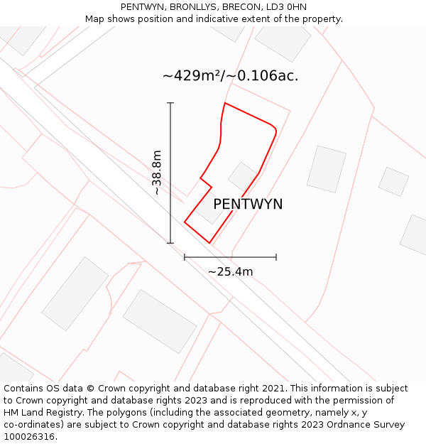 PENTWYN, BRONLLYS, BRECON, LD3 0HN: Plot and title map